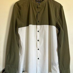 Kenneth Cole - Dress Shirt - Olive Green & White - Large